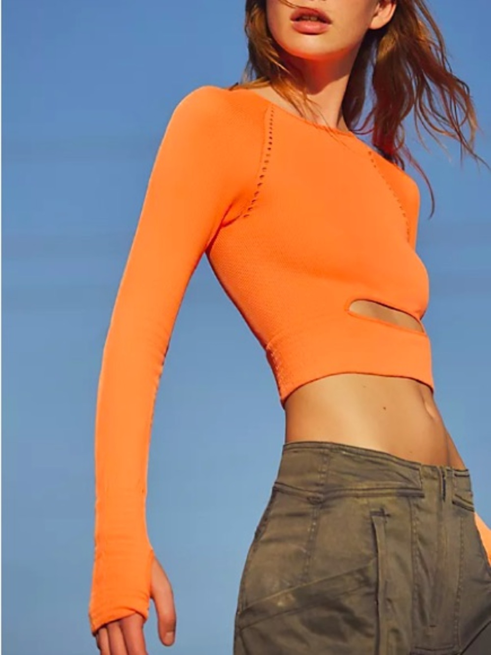 Free People Movement Cut It Out Long Sleeved Neon Orange Top